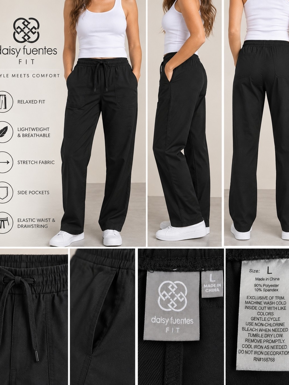 Daisy Fuentes Women's Black Relaxed Drawstring Pants